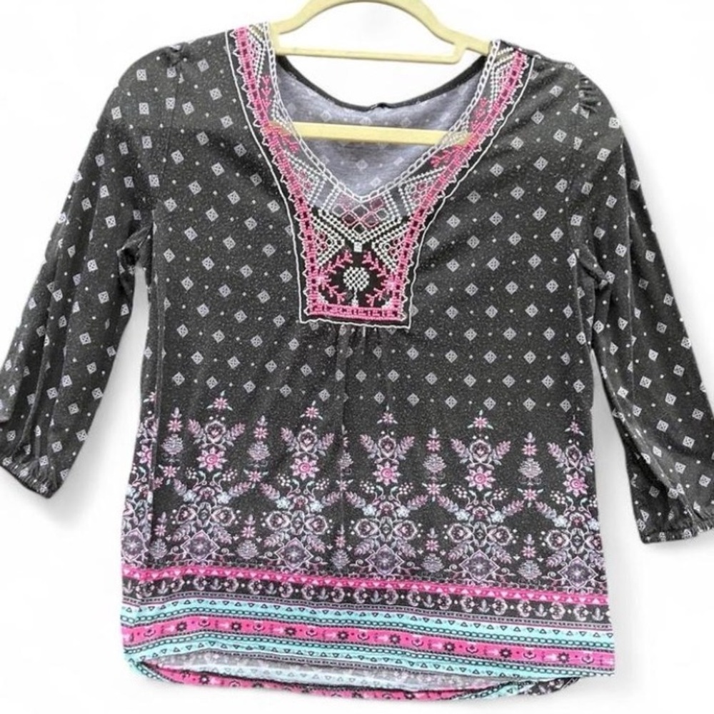 Elegant Gray and Pink Embroidered Women's Blouse